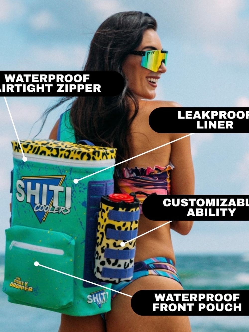 SHITI Coolers Teal Leopard Print Beach Cooler Backpack